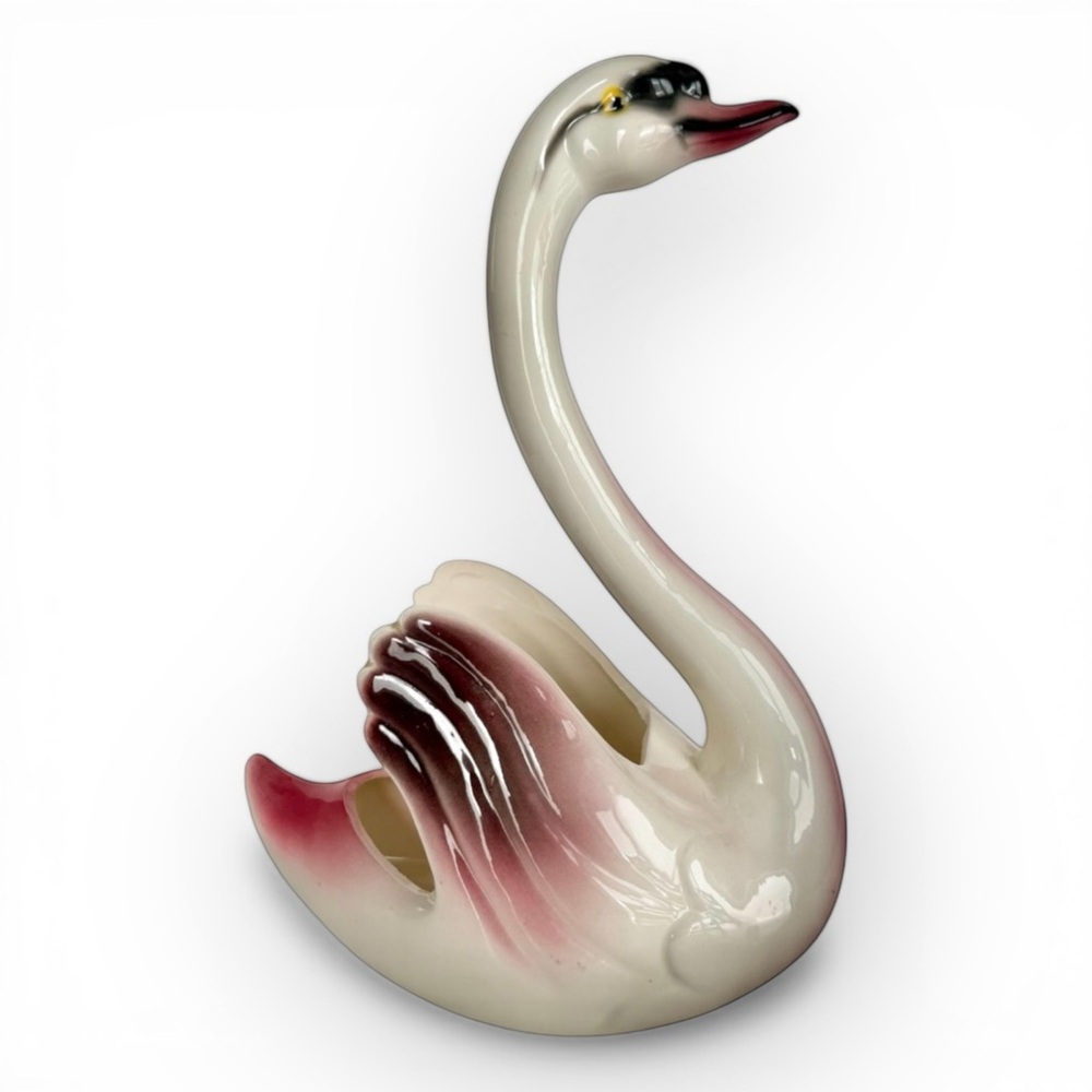 Ceramic Swan Vase in White and Pink
